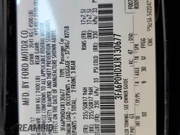 2018 Ford Fusion SE z VIN 3FA6P0HDXJR130677, wystawiony jako Copart lot #51737345 z przebiegiem 129 918 mil mil oraz Szkoda całkowita • Salvage title. Historia ofert i sprzedaży dostępna na DreamBid. Obrazek 14.