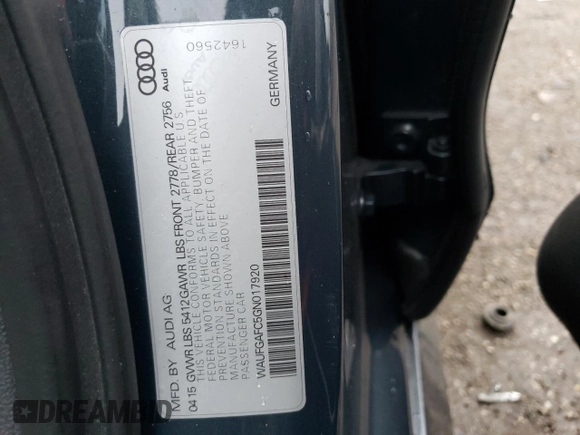 2016 Audi A6 3.0T Premium Plus with VIN WAUFGAFC5GN017920, listed as a Copart auction lot 45958543 with 36,223 mi miles. Bid and sale history available at carsss.com. Image 14.