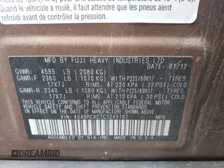 2012 Subaru Outback 2.5i with VIN 4S4BRCAC1C1249197, listed as a IAAI auction lot 42345390 with 97,988 mi miles and . Bid and sale history available at DreamBid. Image 9.