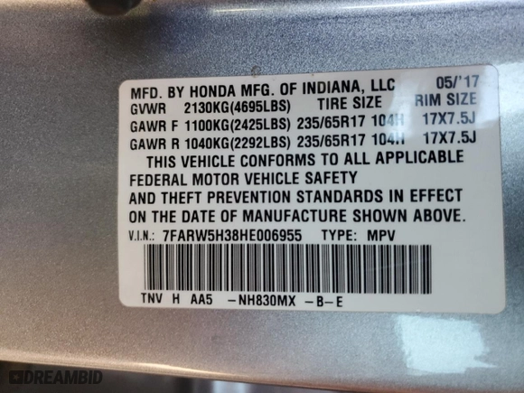 2017 Honda CR-V LX with VIN 7FARW5H38HE006955, listed as a Copart auction lot 84909894 with 180,321 mi miles and Salvage Title. Bid and sale history available at carsss.com. Image 14.