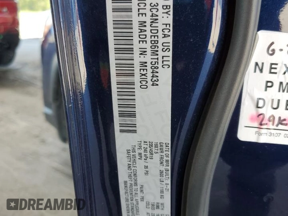 2021 Jeep Compass 80th Anniversary with VIN 3C4NJDEB6MT584434, listed as a Copart auction lot 63204775 with 77,210 mi miles and Salvage title. Bid and sale history available at DreamBid. Image 13.