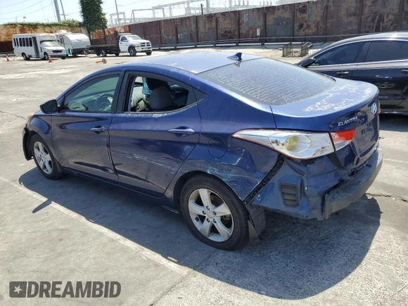 2013 Hyundai Elantra GLS with VIN KMHDH4AE7DU487588, listed as a Copart auction lot 62098015 with 106,046 mi miles and Salvage title. Bid and sale history available at DreamBid. Image 2.