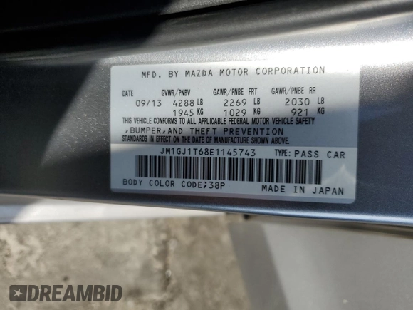 2014 Mazda Mazda6 i Touring with VIN JM1GJ1T68E1145743, listed as a Copart auction lot 52058775 with 324,652 mi miles and Salvage Title. Bid and sale history available at carsss.com. Image 12.