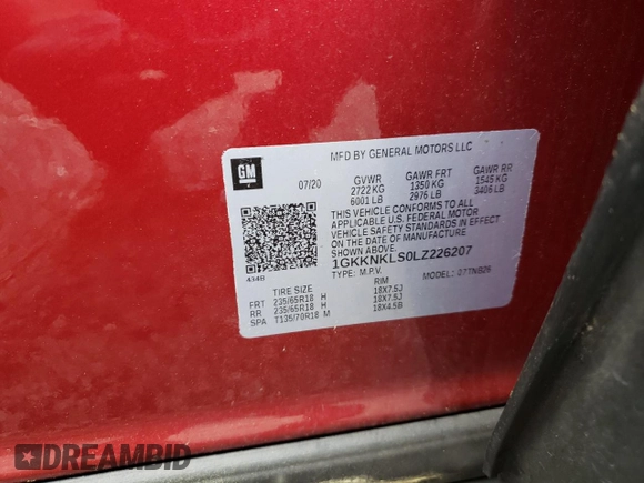 2020 GMC Acadia SLE with VIN 1GKKNKLS0LZ226207, listed as a Copart auction lot 60301983 with 29,978 mi miles and Salvage Title. Bid and sale history available at carsss.com. Image 13.