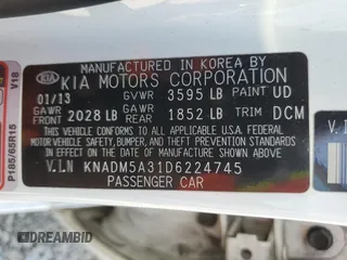 2013 Kia Rio LX with VIN KNADM5A31D6224745, listed as a Copart auction lot 72844874 with 171,841 mi miles and Clean Title. Bid and sale history available at DreamBid. Image 12.