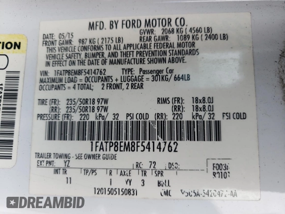 2015 Ford Mustang V6 z VIN 1FATP8EM8F5414762, wystawiony jako Copart lot #58530355 z przebiegiem 170 357 mil mil oraz Czysty tytuł • Clean title. Historia ofert i sprzedaży dostępna na DreamBid. Obrazek 12.