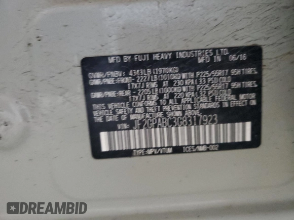 2016 Subaru Crosstrek Premium z VIN JF2GPABC3G8317923, wystawiony jako Copart lot #55495405 z przebiegiem Nie podano mil oraz Szkoda całkowita • Salvage title. Historia ofert i sprzedaży dostępna na DreamBid. Obrazek 12.