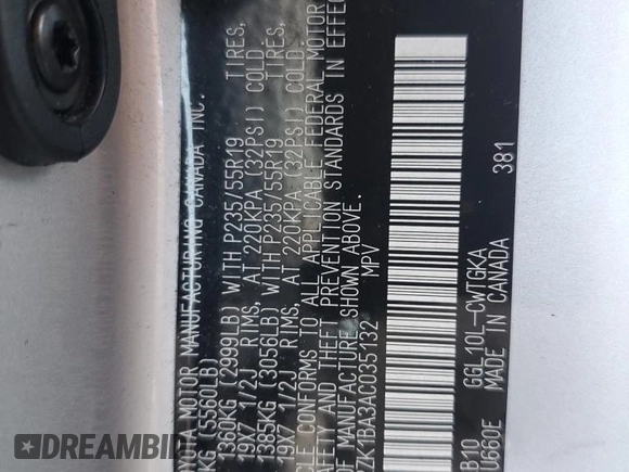 2010 Lexus RX 350 с VIN 2T2ZK1BA3AC035132, выставлен на аукционе Copart как лот 54884705 с пробегом 134 757 миль миль и Списание • Salvage title. История ставок и продаж доступна на DreamBid. Изображение 13.
