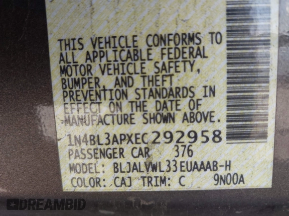 2014 Nissan Altima SL с VIN 1N4BL3APXEC292958, выставлен на аукционе IAAI как лот 42100931 с пробегом 161 569 миль миль и . История ставок и продаж доступна на DreamBid. Изображение 9.
