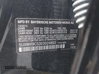 2014 BMW X3 xDrive28i with VIN 5UXWX9C53E0D24893, listed as a IAAI auction lot 42232368 with 15,000 mi miles and . Bid and sale history available at DreamBid. Image 9.