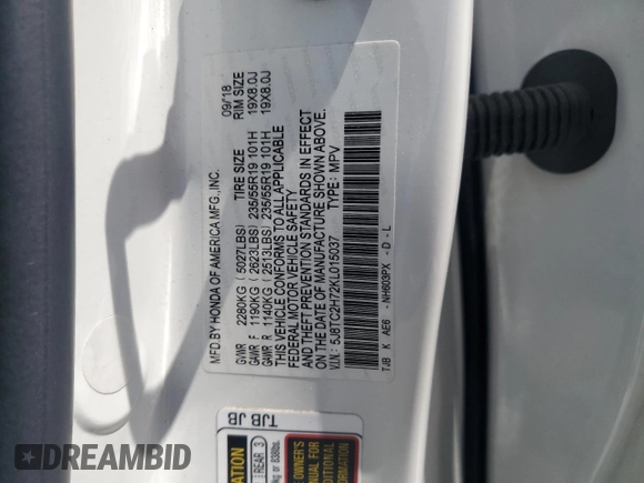 2019 Acura RDX Advance with VIN 5J8TC2H72KL015037, listed as a Copart auction lot 62401115 with Not provided miles and Salvage title. Bid and sale history available at DreamBid. Image 13.