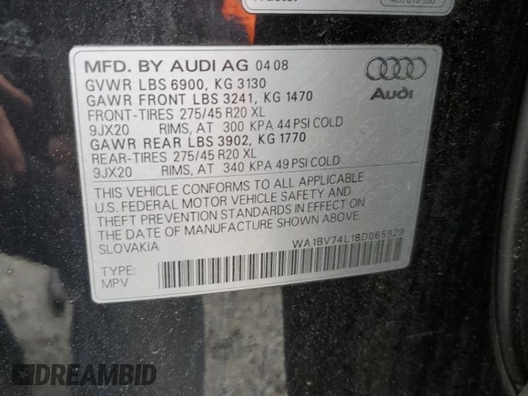 2008 Audi Q7 Premium z VIN WA1BV74L18D065929, wystawiony jako Copart lot #56910055 z przebiegiem 124 344 mil mil oraz Czysty tytuł • Clean title. Historia ofert i sprzedaży dostępna na DreamBid. Obrazek 14.