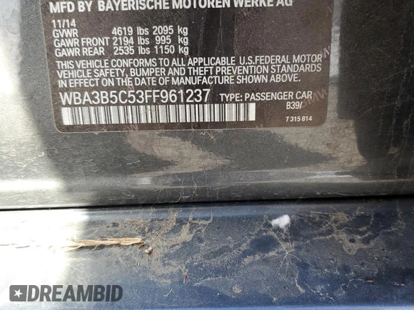 2015 BMW 3 Series 328i xDrive with VIN WBA3B5C53FF961237, listed as a Copart auction lot 47455335 with 90,026 mi miles and Salvage Title. Bid and sale history available at carsss.com. Image 12.