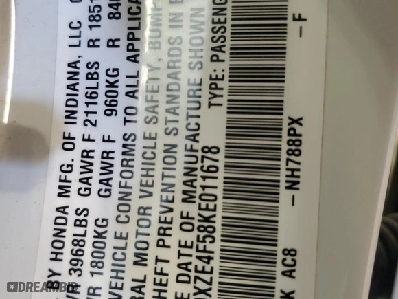2019 Honda Insight EX with VIN 19XZE4F58KE011678, listed as a Copart auction lot 50023085 with 97,858 mi miles and Salvage Title. Bid and sale history available at carsss.com. Image 13.