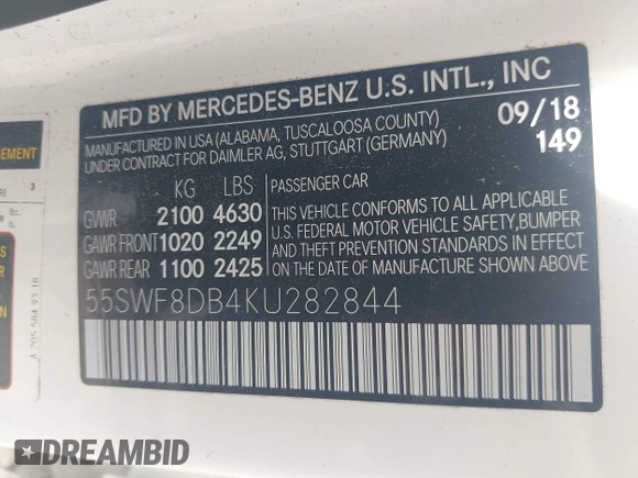 2019 Mercedes-Benz C 300 z VIN 55SWF8DB4KU282844, wystawiony jako IAAI lot #42177114 z przebiegiem 44 605 mil mil oraz . Historia ofert i sprzedaży dostępna na DreamBid. Obrazek 9.