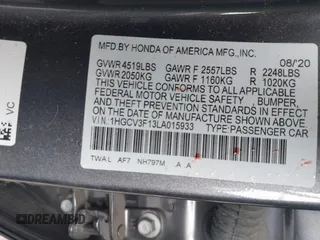 2020 Honda Accord with VIN 1HGCV3F13LA015933, listed as a IAAI auction lot 41720543 with 64,943 mi miles and . Bid and sale history available at DreamBid. Image 9.