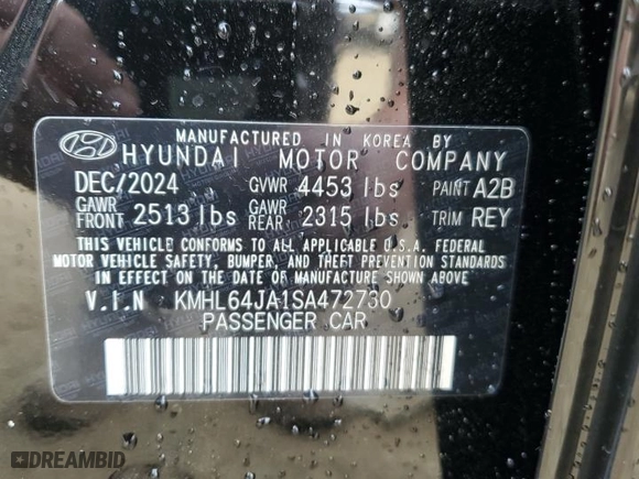 2025 Hyundai Sonata SEL with VIN KMHL64JA1SA472730, listed as a Copart auction lot 46124395 with 491 mi miles and Clean Title. Bid and sale history available at carsss.com. Image 13.