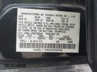 2005 Nissan Altima 3.5 SE with VIN 1N4BL11D95C250548, listed as a IAAI auction lot 42050063 with 176,734 mi miles. Bid and sale history available at carsss.com. Image 9.