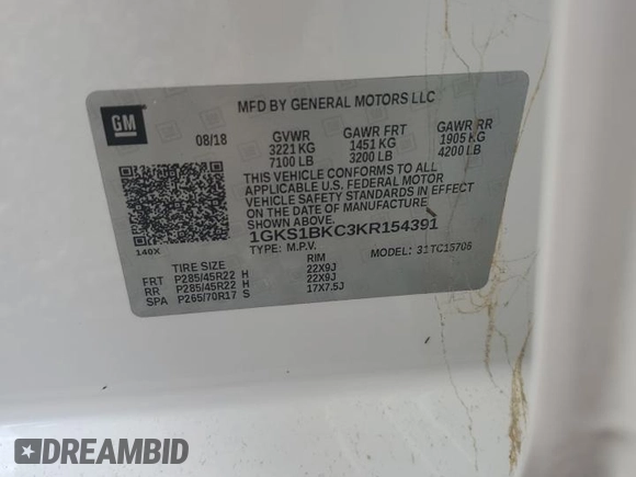 2019 GMC Yukon SLT with VIN 1GKS1BKC3KR154391, listed as a Copart auction lot 73846874 with 0 mi miles and Salvage Title. Bid and sale history available at carsss.com. Image 14.