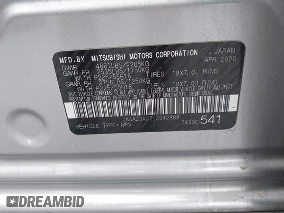 2020 Mitsubishi Outlander ES z VIN JA4AZ3A37LZ042888, wystawiony jako IAAI lot #41474954 z przebiegiem 98 616 mil mil oraz . Historia ofert i sprzedaży dostępna na DreamBid. Obrazek 9.