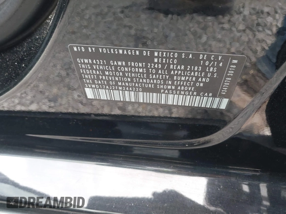 2015 Volkswagen Jetta Sedan 1.8T SE with VIN 3VWD17AJ2FM244220, listed as a IAAI auction lot 41793712 with 150,102 mi miles. Bid and sale history available at carsss.com. Image 9.