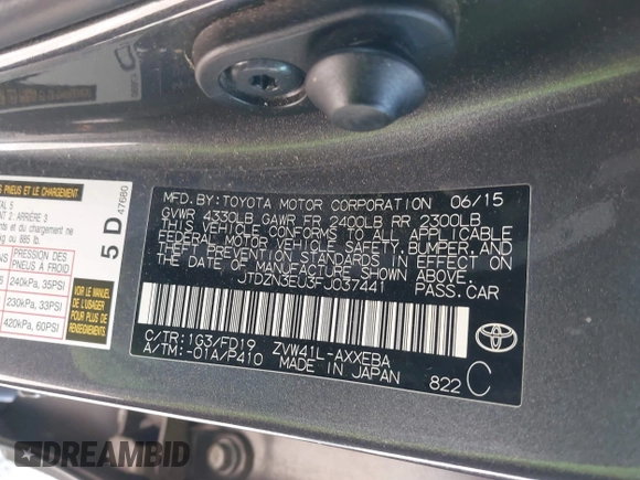 2015 Toyota Prius Two with VIN JTDZN3EU3FJ037441, listed as a IAAI auction lot 41430837 with 191,370 mi miles and . Bid and sale history available at DreamBid. Image 9.
