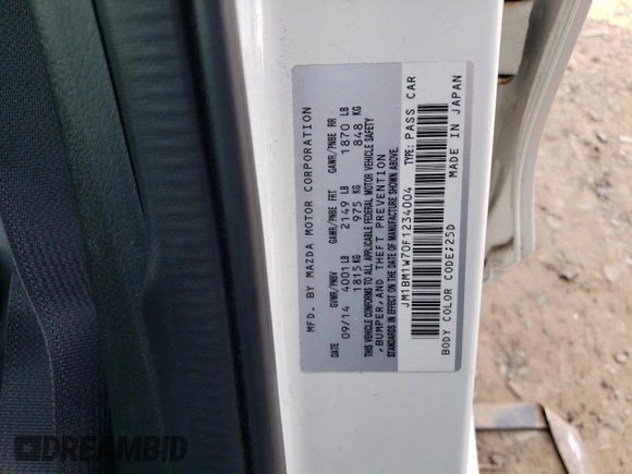 2015 Mazda 3 i Grand Touring with VIN JM1BM1W70F1234004, listed as a Copart auction lot 46034045 with 106,514 mi miles and Salvage Title. Bid and sale history available at DreamBid. Image 14.