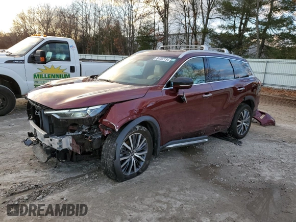 2023 Infiniti QX60 Sensory with VIN 5N1DL1GS4PC368742, listed as a Copart auction lot 84702134 with 24,542 mi miles and Salvage title. Bid and sale history available at DreamBid. Image 1.