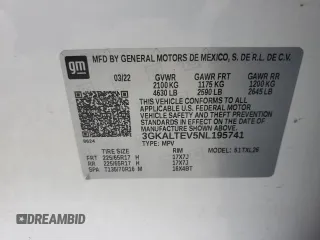 2022 GMC Terrain SLE with VIN 3GKALTEV5NL195741, listed as a Copart auction lot 57082765 with 67,949 mi miles and Salvage title. Bid and sale history available at DreamBid. Image 12.