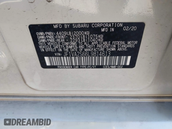 2020 Subaru WRX STI z VIN JF1VA2S66L9814613, wystawiony jako IAAI lot #41671159 z przebiegiem 36 358 mil mil oraz . Historia ofert i sprzedaży dostępna na DreamBid. Obrazek 9.