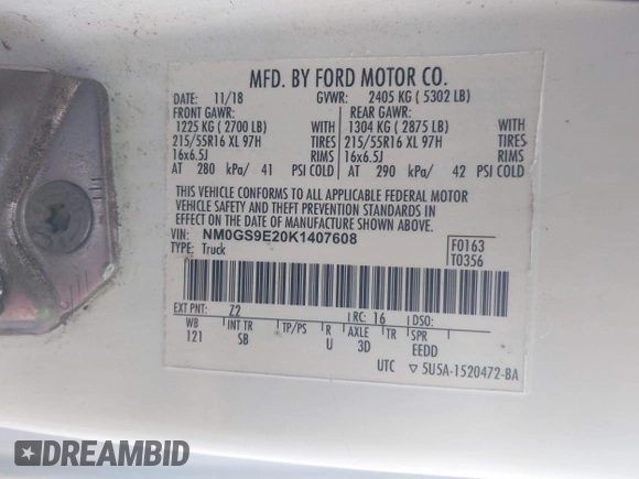2019 Ford Transit Connect XL z VIN NM0GS9E20K1407608, wystawiony jako IAAI lot #42177594 z przebiegiem 55 951 mil mil oraz . Historia ofert i sprzedaży dostępna na DreamBid. Obrazek 9.