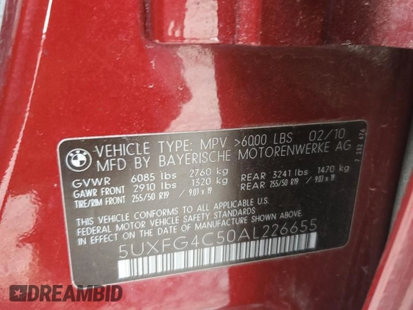 2010 BMW X6 xDrive35i z VIN 5UXFG4C50AL226655, wystawiony jako Copart lot #47475925 z przebiegiem Nie podano mil oraz Szkoda całkowita • Salvage title. Historia ofert i sprzedaży dostępna na DreamBid. Obrazek 13.