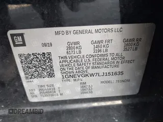 2020 Chevrolet Traverse LT Cloth with VIN 1GNEVGKW7LJ151635, listed as a IAAI auction lot 41425315 with 29,672 mi miles. Bid and sale history available at carsss.com. Image 9.