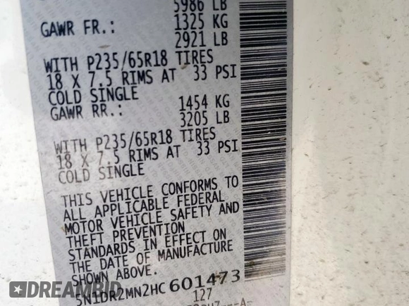 2017 Nissan Pathfinder S with VIN 5N1DR2MN2HC601473, listed as a Copart auction lot 61259475 with 175,483 mi miles and Salvage title. Bid and sale history available at DreamBid. Image 13.