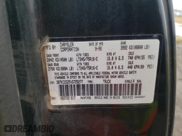 1997 Dodge Ram 2500 with VIN 3B7KC23Z5VG725277, listed as a Copart auction lot 44915535 with 149,293 mi miles and Salvage Title. Bid and sale history available at carsss.com. Image 14.