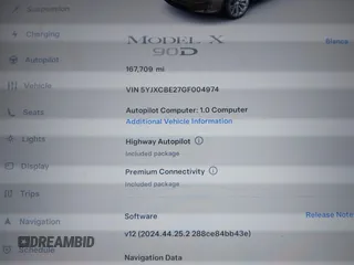 2016 Tesla Model X 70D with VIN 5YJXCBE27GF004974, listed as a IAAI auction lot 41630556 with 167,709 mi miles. Bid and sale history available at carsss.com. Image 7.