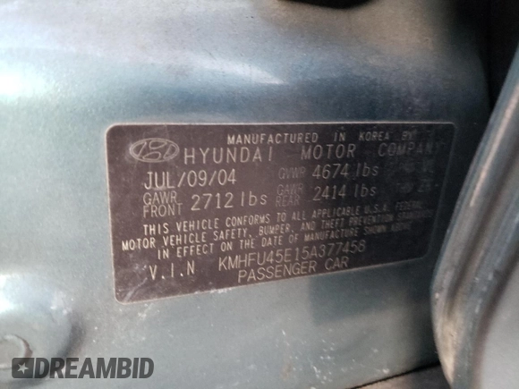 2005 Hyundai XG z VIN KMHFU45E15A377458, wystawiony jako Copart lot #78931844 z przebiegiem 230 852 mil mil oraz Szkoda całkowita • Salvage title. Historia ofert i sprzedaży dostępna na DreamBid. Obrazek 14.