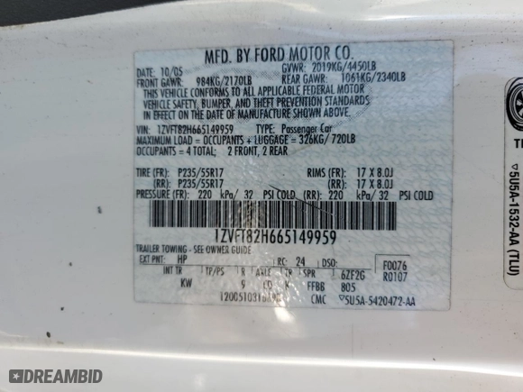 2006 Ford Mustang GT Deluxe with VIN 1ZVFT82H665149959, listed as a Copart auction lot 49633065 with 184,003 mi miles and Salvage Title. Bid and sale history available at carsss.com. Image 13.
