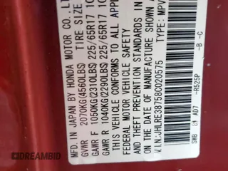 2008 Honda CR-V EX-L z VIN JHLRE38758C020575, wystawiony jako Copart lot #55874615 z przebiegiem 181 489 mil mil oraz Szkoda całkowita • Salvage title. Historia ofert i sprzedaży dostępna na DreamBid. Obrazek 13.