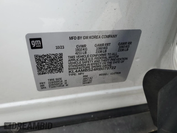 2024 Buick Encore GX Preferred с VIN KL4AMBS24RB079722, выставлен на аукционе Copart как лот 59939125 с пробегом 42 399 миль миль и Чистый • Clean title. История ставок и продаж доступна на DreamBid. Изображение 13.