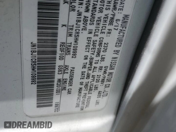2017 Nissan Rogue SV with VIN JN1BJ1CR5HW109992, listed as a Copart auction lot 59020895 with 83,107 mi miles and Salvage title. Bid and sale history available at DreamBid. Image 13.