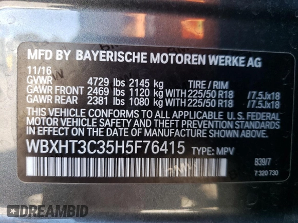 2017 BMW X1 xDrive28i with VIN WBXHT3C35H5F76415, listed as a Copart auction lot 48533495 with 66,448 mi miles and Salvage Title. Bid and sale history available at carsss.com. Image 14.