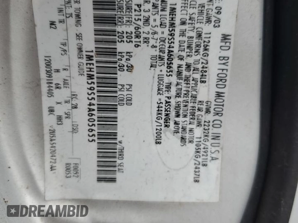 2004 Mercury Sable LS Premium with VIN 1MEHM59S54A605655, listed as a Copart auction lot 82005284 with 101,723 mi miles and Salvage Title. Bid and sale history available at DreamBid. Image 12.