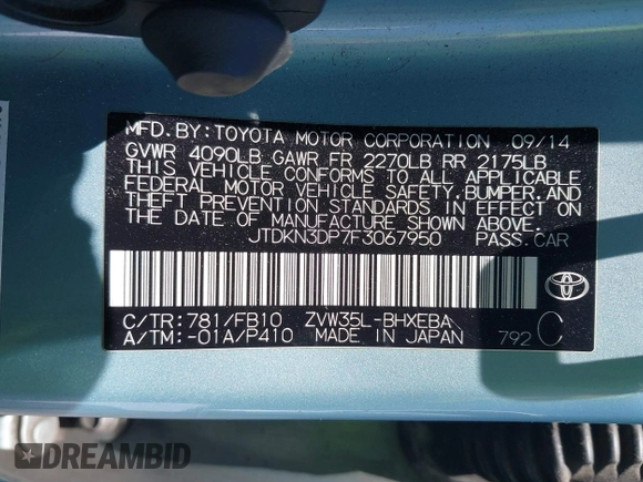 2015 Toyota Prius Advanced с VIN JTDKN3DP7F3067950, выставлен на аукционе IAAI как лот 42731608 с пробегом 297 655 миль миль и . История ставок и продаж доступна на DreamBid. Изображение 9.