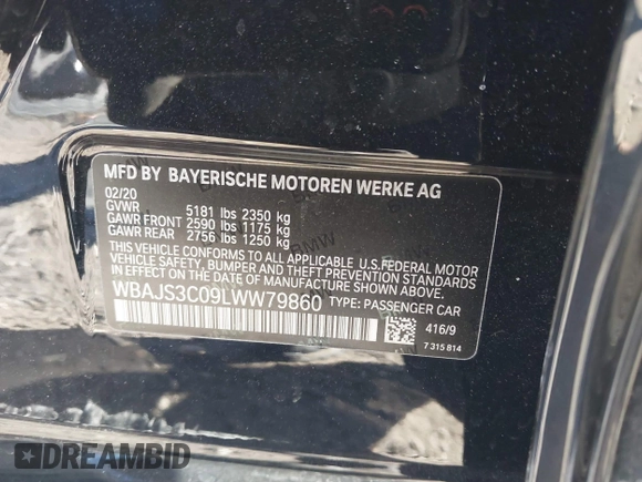 2020 BMW 5 Series 540i xDrive с VIN WBAJS3C09LWW79860, выставлен на аукционе IAAI как лот 41612950 с пробегом 33 153 миль миль и . История ставок и продаж доступна на DreamBid. Изображение 9.