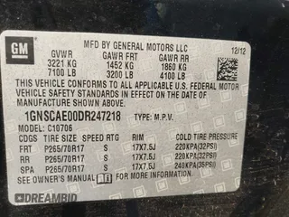 2013 Chevrolet Tahoe LS с VIN 1GNSCAE00DR247218, выставлен на аукционе IAAI как лот 42081674 с пробегом 164 687 миль миль и . История ставок и продаж доступна на DreamBid. Изображение 9.
