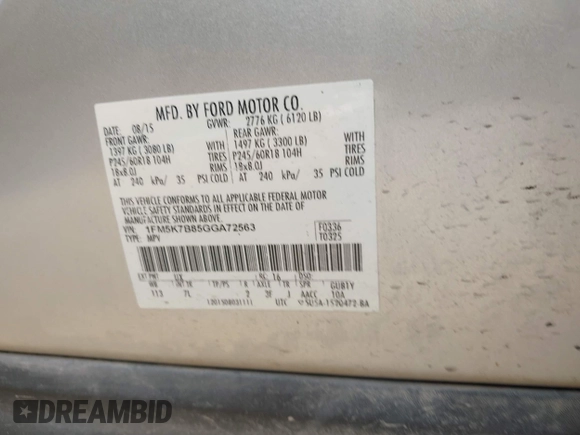 2016 Ford Explorer с VIN 1FM5K7B85GGA72563, выставлен на аукционе IAAI как лот 42316165 с пробегом 230 418 миль миль и . История ставок и продаж доступна на DreamBid. Изображение 9.