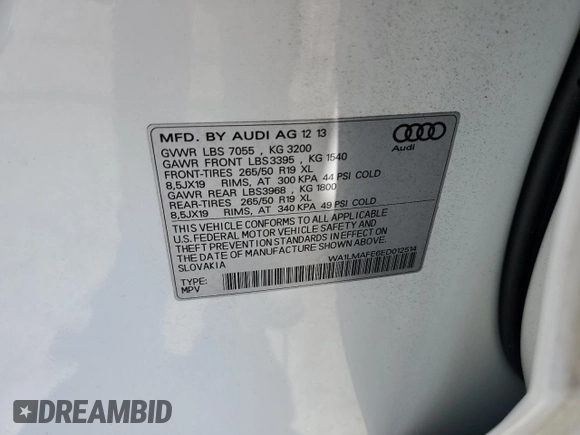 2014 Audi Q7 Premium Plus with VIN WA1LMAFE6ED012514, listed as a Copart auction lot 57918725 with 135,645 mi miles and Salvage title. Bid and sale history available at DreamBid. Image 14.