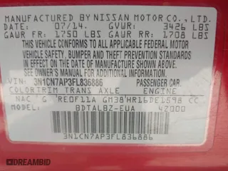 2015 Nissan Versa SV with VIN 3N1CN7AP3FL836886, listed as a IAAI auction lot 41983935 with 216,837 mi miles. Bid and sale history available at carsss.com. Image 9.