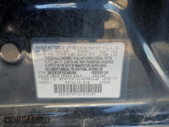 2016 Nissan Versa SV z VIN 3N1CN7AP1GL845104, wystawiony jako Copart lot #88950515 z przebiegiem 89 075 mil mil oraz Szkoda całkowita • Salvage title. Historia ofert i sprzedaży dostępna na DreamBid. Obrazek 13.